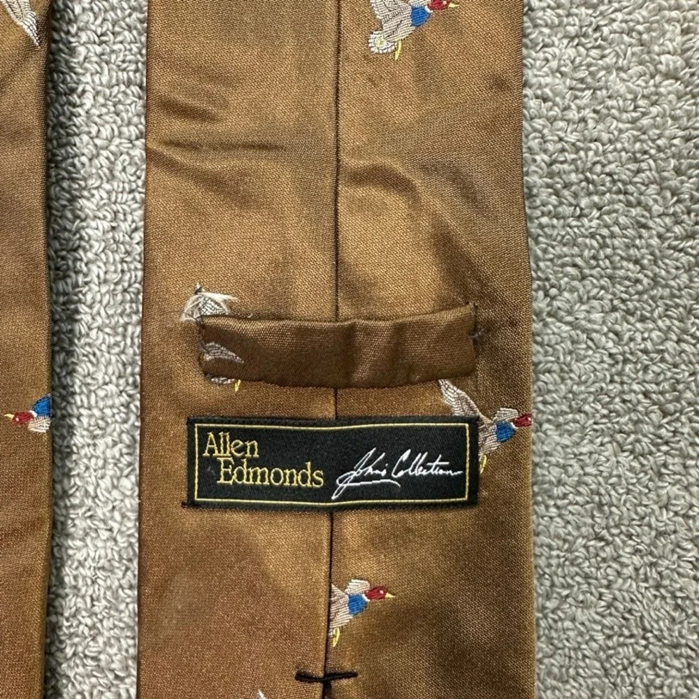 Allen Edmonds Johns Collection Silk Tie Brown Mallard Duck Pheasant Bird Germany